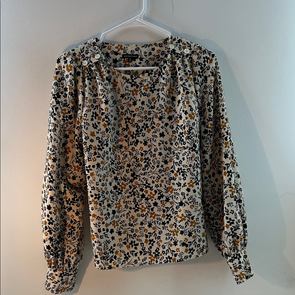 Who What Wear Floral Blouse - Navy Tan Cream